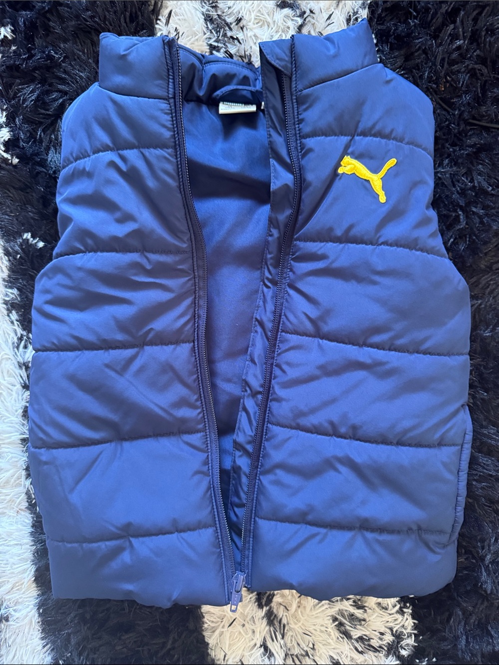Puma Navy Blue Quilted Puffer Vest with Yellow Puma Logo